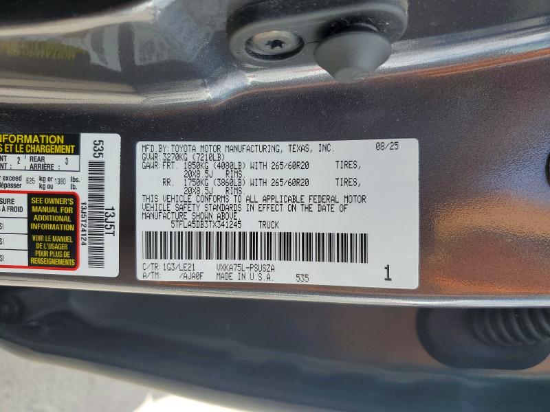 2026 Toyota Tundra მანქანა იყიდება აუქციონზე, vin: 5TFLA5DB3TX341245, აუქციონის ნომერი: 60500596