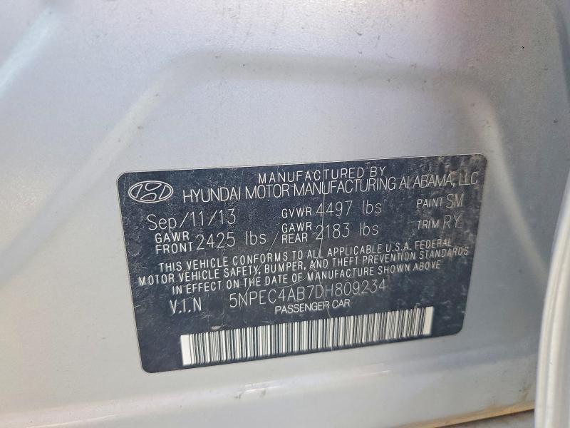 60779796 :رقم المزاد ، 5NPEC4AB7DH809234 vin ، 2013 Hyundai Sonata مزاد بيع