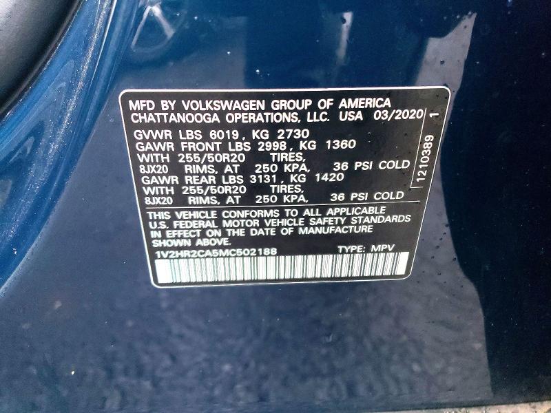 Aukcja sprzedaży 2021 Volkswagen Atlas, vin: 1V2HR2CA5MC502188, numer aukcji: 62779406
