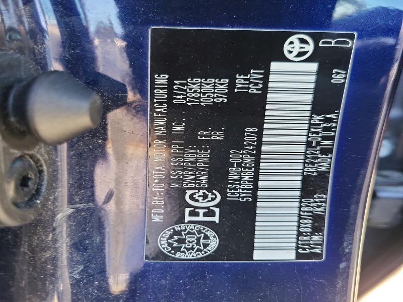Auction sale of the 2021 Toyota Corolla, vin: 5YFBPMBE6MP242078, lot number: 59954286