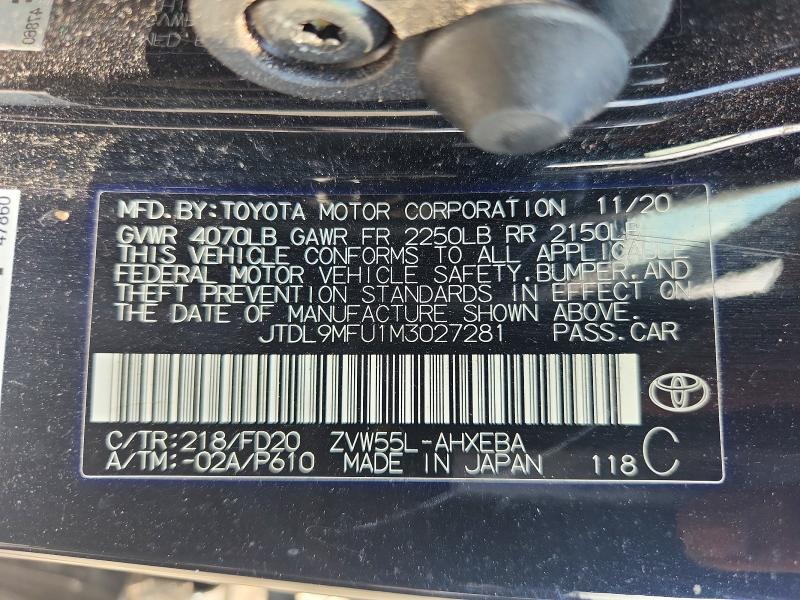 62712686 :رقم المزاد ، JTDL9MFU1M3027281 vin ، 2021 Toyota Prius مزاد بيع