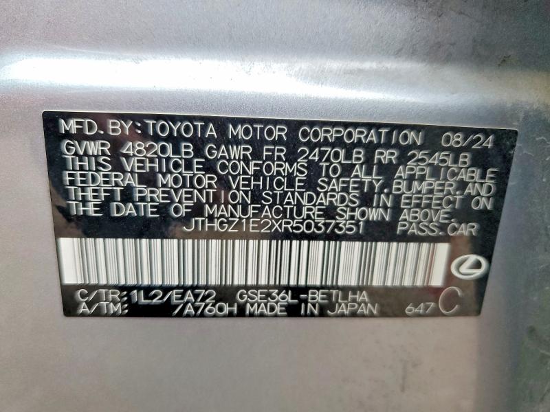 62128846 :رقم المزاد ، JTHGZ1E2XR5037351 vin ، 2024 Lexus Is 350 مزاد بيع