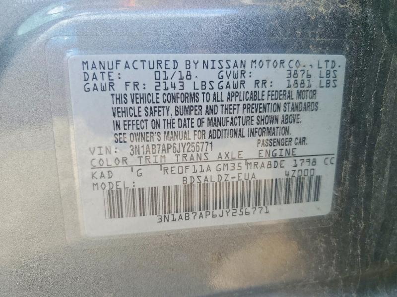 2018 Nissan Sentra მანქანა იყიდება აუქციონზე, vin: 3N1AB7AP6JY256771, აუქციონის ნომერი: 61889566