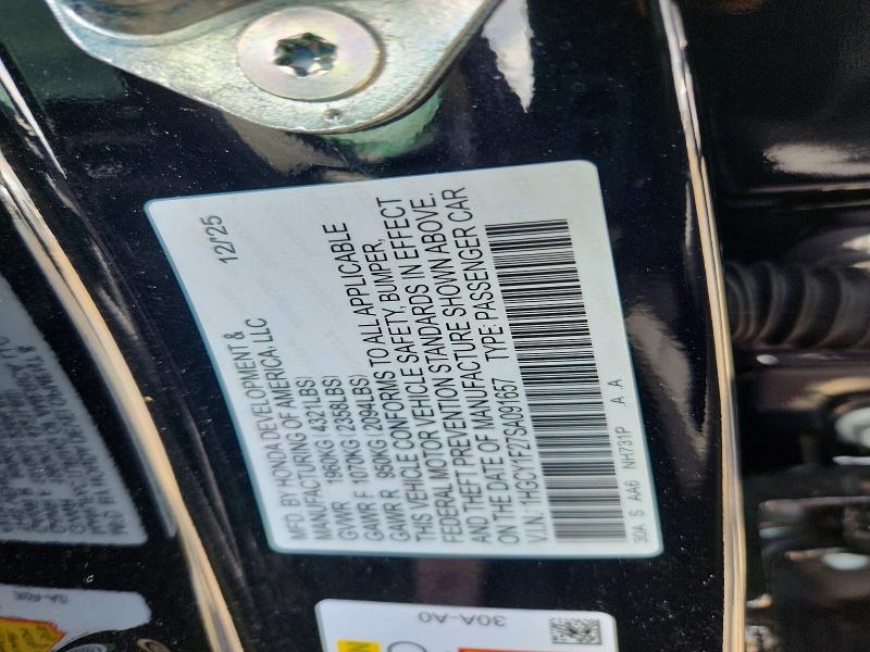 2025 Honda Accord მანქანა იყიდება აუქციონზე, vin: 1HGCY1F27SA091657, აუქციონის ნომერი: 60374346