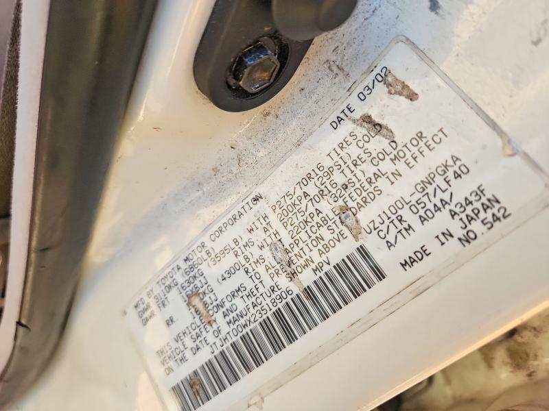 62829916 :رقم المزاد ، JTJHT00WX23518906 vin ، 2002 Lexus Lx مزاد بيع