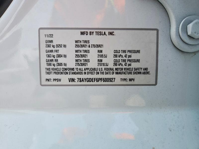 Продажа на аукционе авто 2023 Tesla Model Y, vin: 7SAYGDEF6PF600927, номер лота: 62321126
