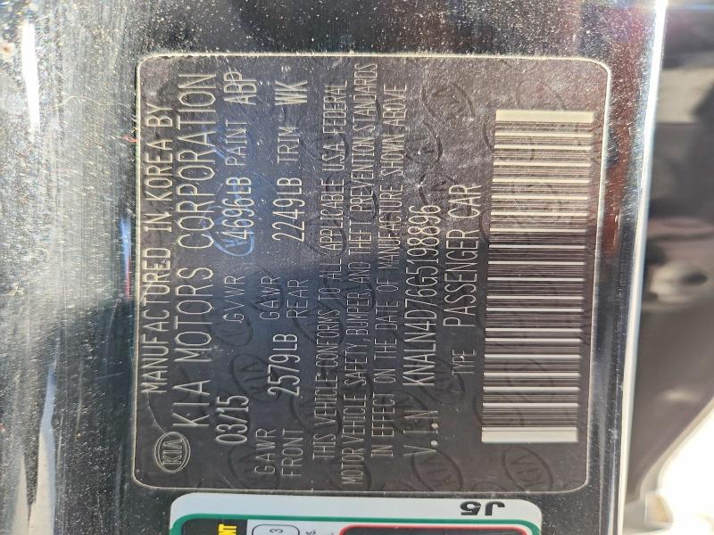 61848066 :رقم المزاد ، KNALN4D76G5198896 vin ، 2016 Kia Cadenza مزاد بيع