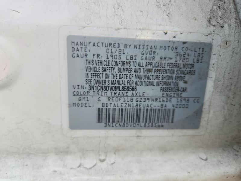 Aukcja sprzedaży 2021 Nissan Versa, vin: 3N1CN8DV0ML858566, numer aukcji: 59542936