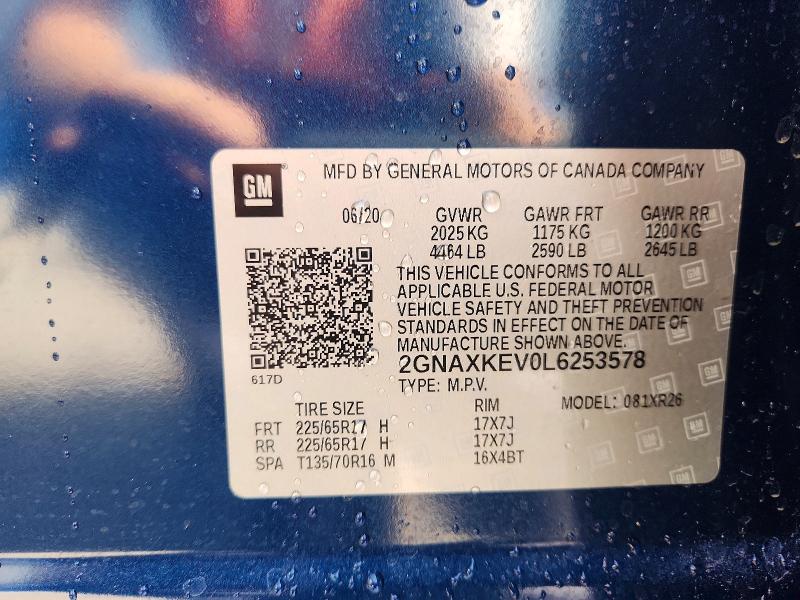 Продажа на аукционе авто 2020 Chevrolet Equinox, vin: 2GNAXKEV0L6253578, номер лота: 60900106