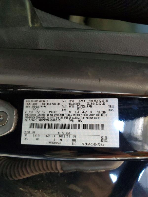 Aukcja sprzedaży 2021 Ford Escape, vin: 1FMCU9BZXMUB06015, numer aukcji: 60149706