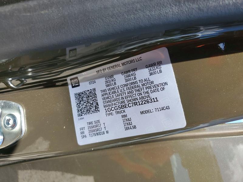 2024 Chevrolet Colorado მანქანა იყიდება აუქციონზე, vin: 1GCGSBEC7R1226311, აუქციონის ნომერი: 61389096
