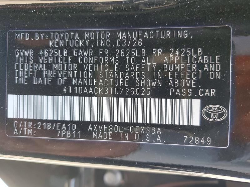 Продажа на аукционе авто 2026 Toyota Camry, vin: 4T1DAACK3TU726025, номер лота: 62165686