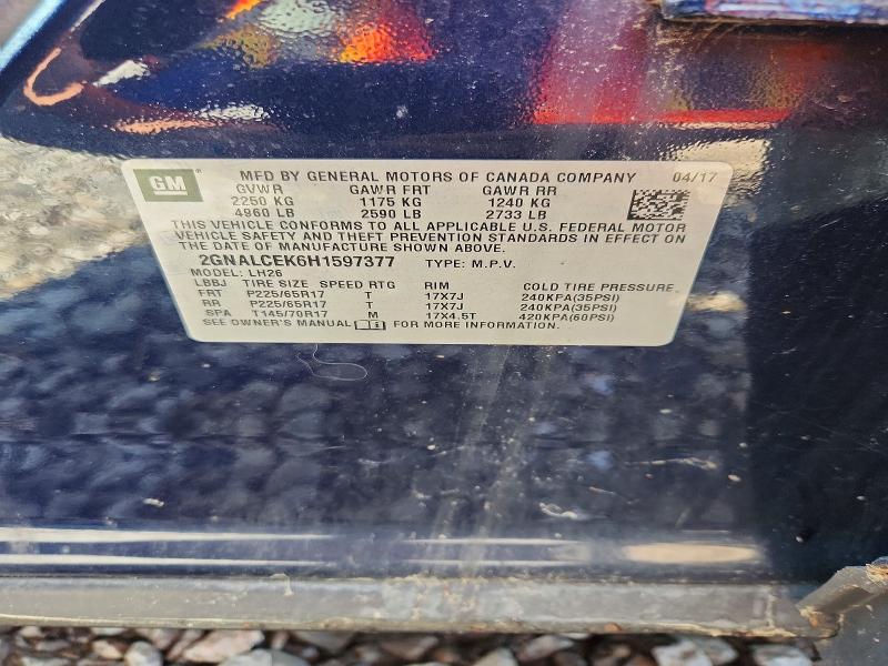 Aukcja sprzedaży 2017 Chevrolet Equinox, vin: 2GNALCEK6H1597377, numer aukcji: 63285506