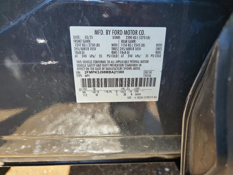 Продаж на аукціоні авто 2021 Ford Edge, vin: 2FMPK3J98MBA21380, номер лоту: 60443006