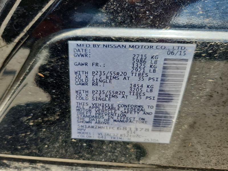 63306286 :رقم المزاد ، 5N1AR2MN1FC681378 vin ، 2015 Nissan Pathfinder مزاد بيع
