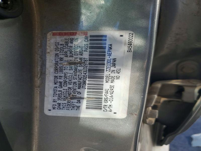 Продажа на аукционе авто 2003 Toyota Corolla, vin: JTDBR32E430029787, номер лота: 62907076
