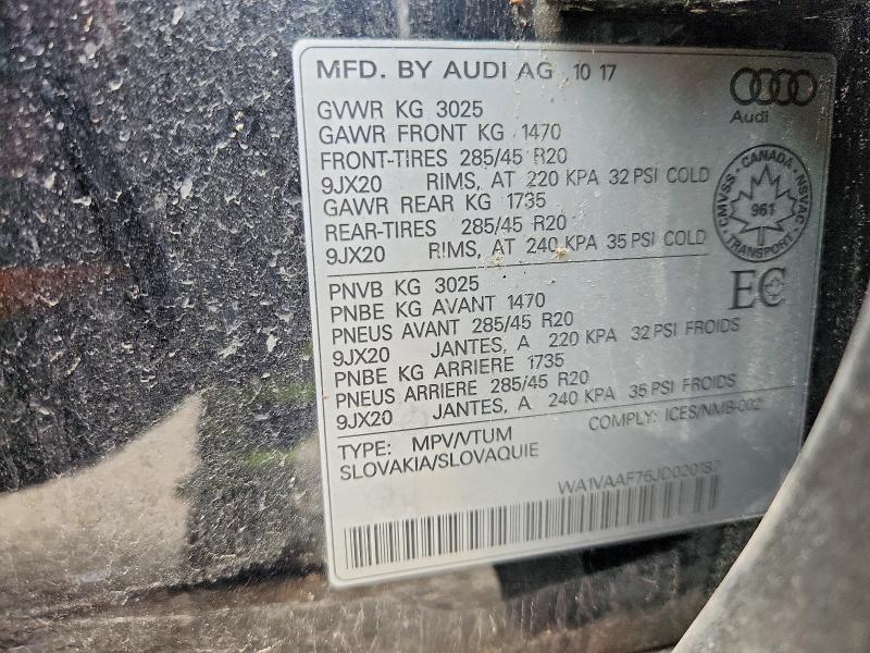 59697596 :رقم المزاد ، WA1VAAF76JD020187 vin ، 2018 Audi Q7 مزاد بيع