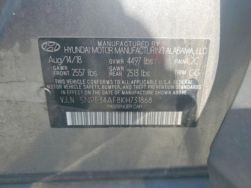 60523186 :رقم المزاد ، 5NPE34AF8KH731868 vin ، 2019 Hyundai Sonata مزاد بيع