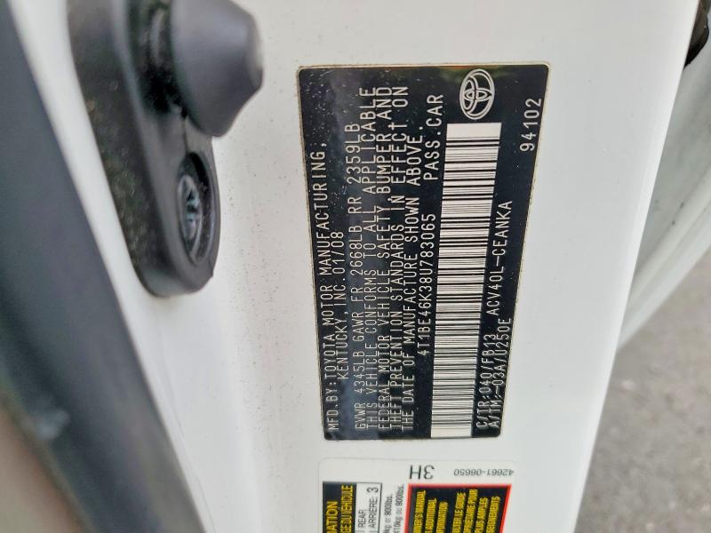 Aukcja sprzedaży 2008 Toyota Camry, vin: 4T1BE46K38U783065, numer aukcji: 59741426