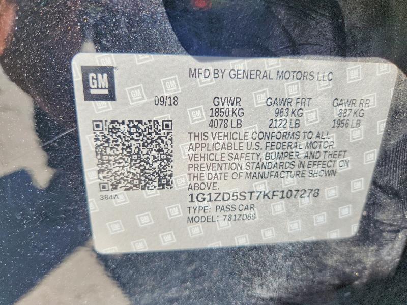 63407656 :رقم المزاد ، 1G1ZD5ST7KF107278 vin ، 2019 Chevrolet Malibu مزاد بيع