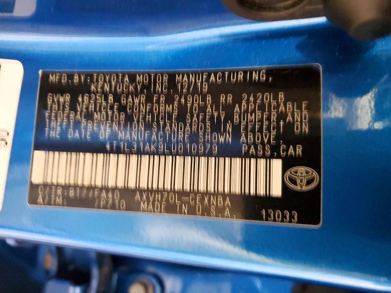 60185886 :رقم المزاد ، 4T1L31AK9LU010979 vin ، 2020 Toyota Camry مزاد بيع