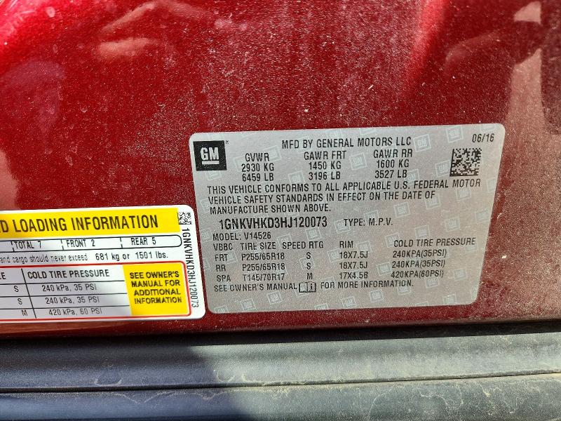 Aukcja sprzedaży 2017 Chevrolet Traverse, vin: 1GNKVHKD3HJ120073, numer aukcji: 60464566