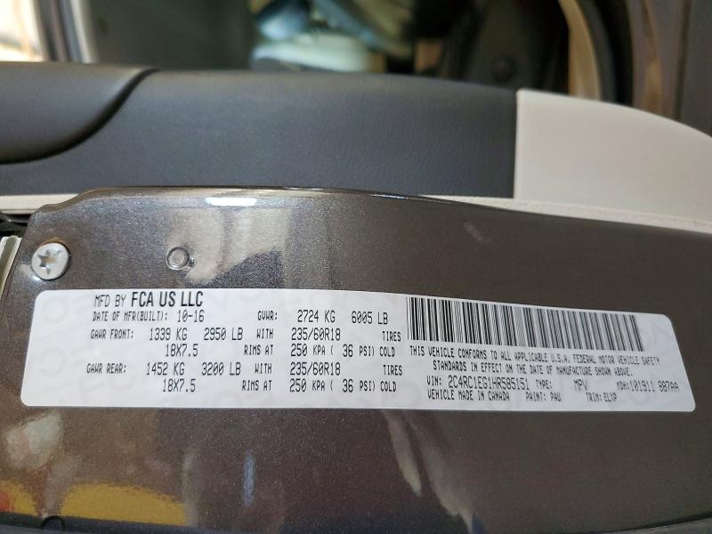 2017 Chrysler Pacifica მანქანა იყიდება აუქციონზე, vin: 2C4RC1EG1HR585151, აუქციონის ნომერი: 62331166
