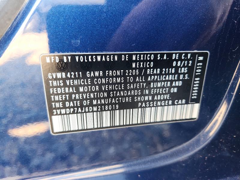 60267646 :رقم المزاد ، 3VWDP7AJ6DM218019 vin ، 2013 Volkswagen Jetta مزاد بيع