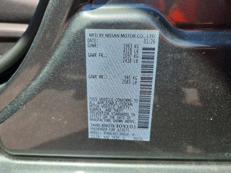 2026 Nissan Altima მანქანა იყიდება აუქციონზე, vin: 1N4BL4DV1TN309101, აუქციონის ნომერი: 62462516