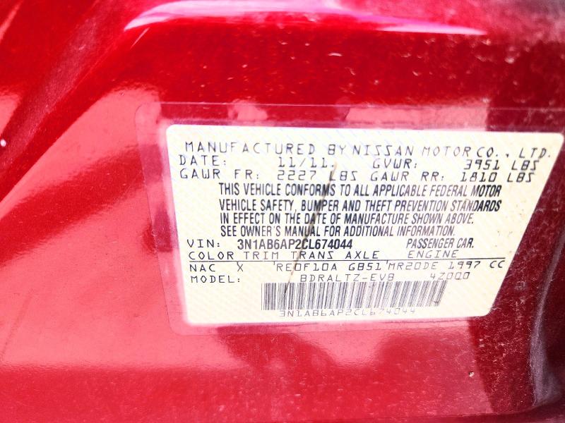 Aukcja sprzedaży 2012 Nissan Sentra, vin: 3N1AB6AP2CL674044, numer aukcji: 59732556