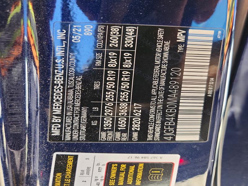 61346946 :رقم المزاد ، 4JGFB4KB0MA489120 vin ، 2021 Mercedes-benz Gle مزاد بيع