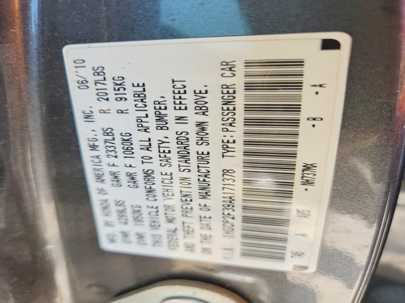 Aukcja sprzedaży 2010 Honda Accord, vin: 1HGCP2F39AA171378, numer aukcji: 60958216
