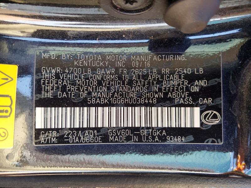 Продажа на аукционе авто 2017 Lexus Es, vin: 58ABK1GG6HU038448, номер лота: 60860756