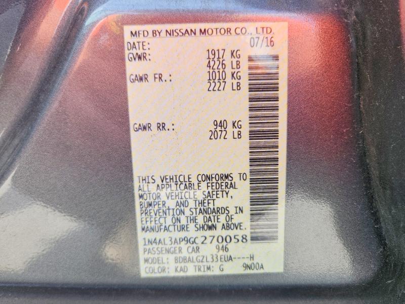 Aukcja sprzedaży 2016 Nissan Altima, vin: 1N4AL3AP9GC270058, numer aukcji: 61680216