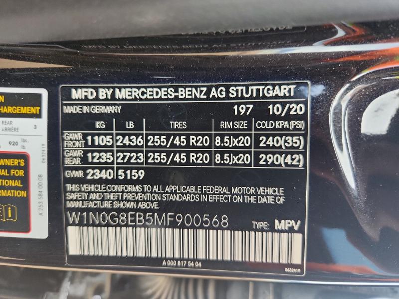 Продаж на аукціоні авто 2021 Mercedes-benz Glc, vin: W1N0G8EB5MF900568, номер лоту: 59382486