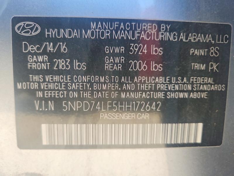 Продажа на аукционе авто 2017 Hyundai Elantra, vin: 5NPD74LF5HH172642, номер лота: 60607926