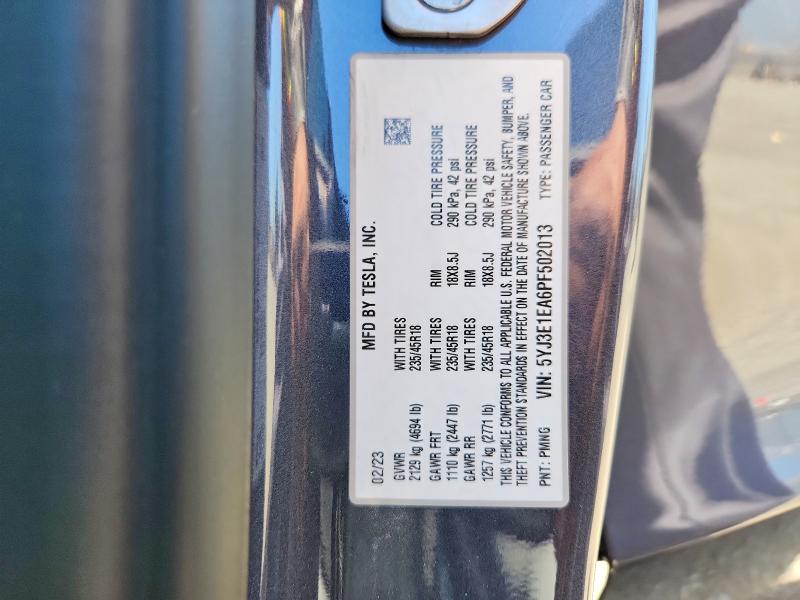 60534006 :رقم المزاد ، 5YJ3E1EA6PF502013 vin ، 2023 Tesla Model 3 مزاد بيع
