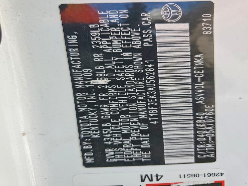 Aukcja sprzedaży 2010 Toyota Camry, vin: 4T1BF3EK3AU562841, numer aukcji: 61359596