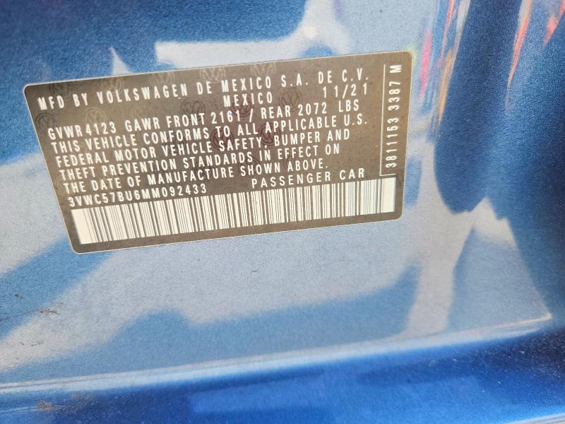 60329846 :رقم المزاد ، 3VWC57BU6MM092433 vin ، 2021 Volkswagen Jetta مزاد بيع