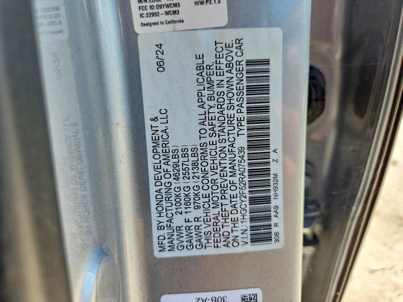 Продаж на аукціоні авто 2024 Honda Accord, vin: 1HGCY2F52RA075439, номер лоту: 60080816