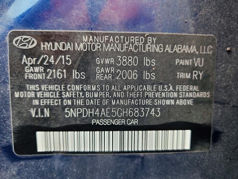 2016 Hyundai Elantra მანქანა იყიდება აუქციონზე, vin: 5NPDH4AE5GH683743, აუქციონის ნომერი: 61955596