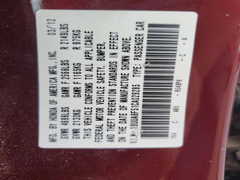Aukcja sprzedaży 2012 Acura Tl, vin: 19UUA8F51CA029295, numer aukcji: 60075906