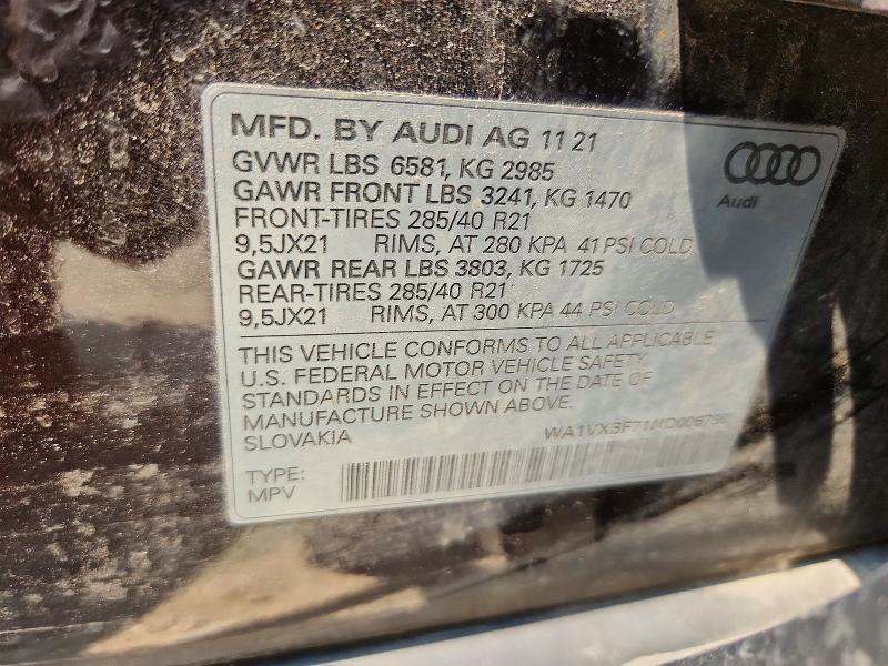 Aukcja sprzedaży 2022 Audi Q7, vin: WA1VXBF71ND006790, numer aukcji: 61043416