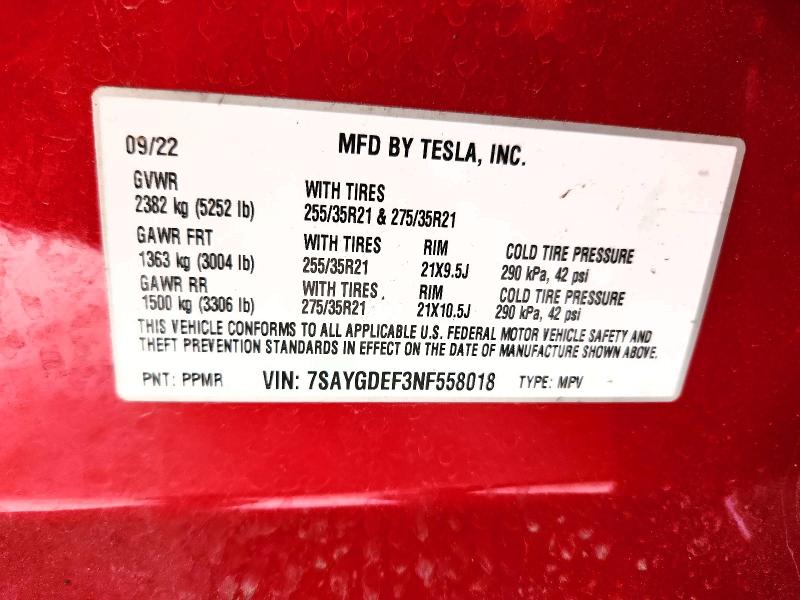 Aukcja sprzedaży 2022 Tesla Model Y, vin: 7SAYGDEF3NF558018, numer aukcji: 61173926