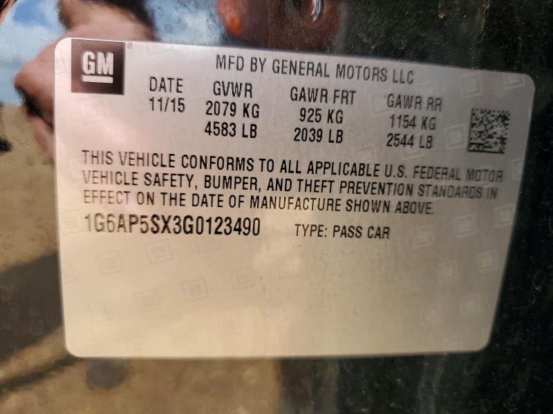 61154856 :رقم المزاد ، 1G6AP5SX3G0123490 vin ، 2016 Cadillac Cts مزاد بيع