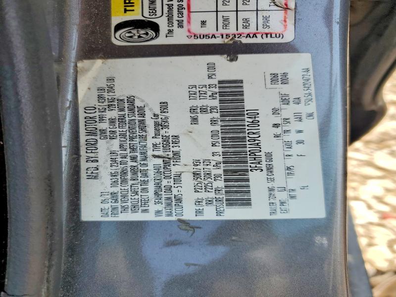 2012 Ford Fusion მანქანა იყიდება აუქციონზე, vin: 3FAHP0JA9CR106401, აუქციონის ნომერი: 62588886