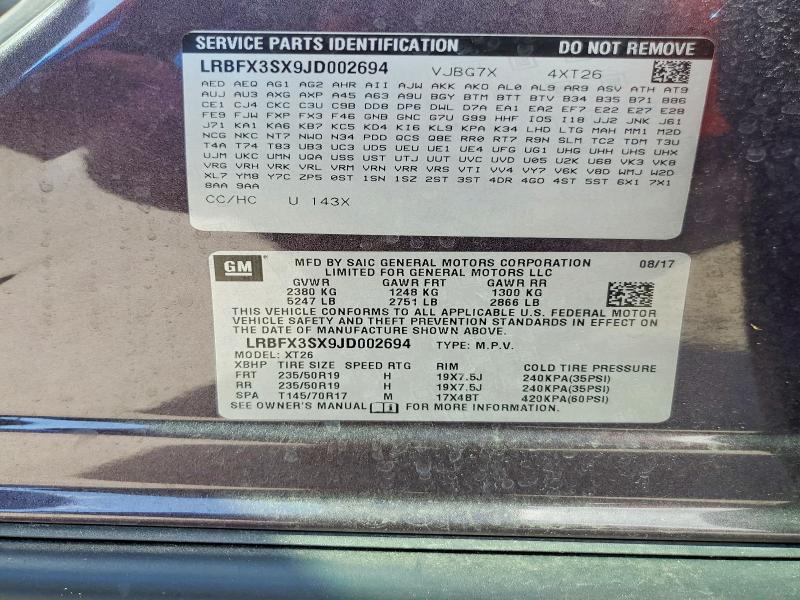 Aukcja sprzedaży 2018 Buick Envision, vin: LRBFX3SX9JD002694, numer aukcji: 62044436