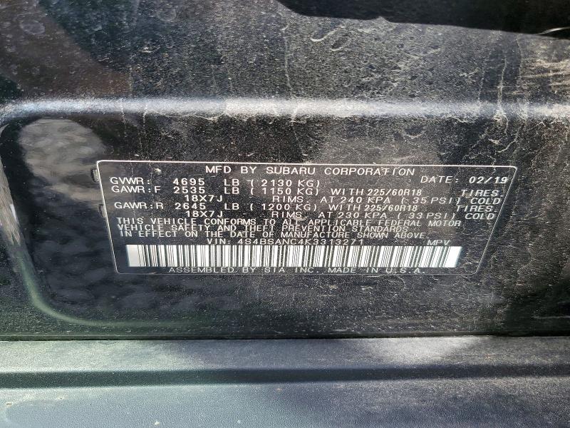 59245046 :رقم المزاد ، 4S4BSANC4K3313271 vin ، 2019 Subaru Outback مزاد بيع