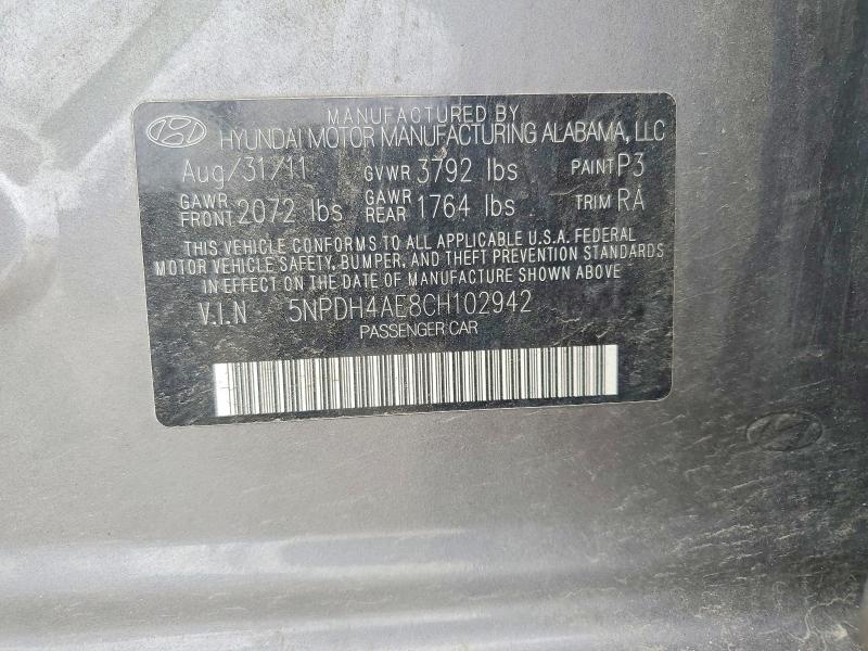 Продажа на аукционе авто 2012 Hyundai Elantra, vin: 5NPDH4AE8CH102942, номер лота: 59956736