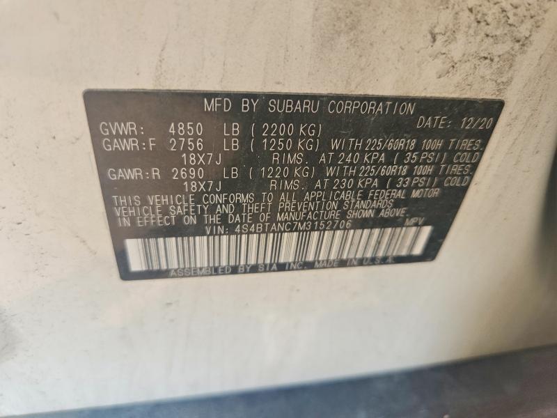 61622246 :رقم المزاد ، 4S4BTANC7M3152706 vin ، 2021 Subaru Outback مزاد بيع